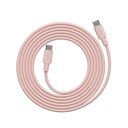 AVOLT Cable 1 USB-C auf USB-C in Pink, auf weißem Hintergrund aufgerollt, mit robuster, flexibler Ummantelung.