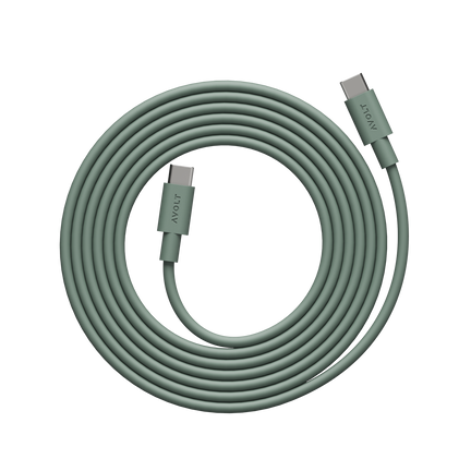 AVOLT Cable 1 USB-C to USB-C charger in Green, coiled neatly on a white background, showcasing its sleek design.