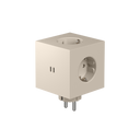 AVOLT Square 2 USB-C charger in a minimalist cubic design with three power outlets and two USB-C ports, matte light beige.