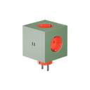 AVOLT Square 2 - Bauhaus-Archiv — hub de energia verde e laranja com três tomadas Schuko e duas portas USB-C.