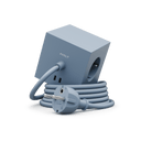 Avolt Square 1 - Blue square power hub with USB-C charger and coiled power cord on white surface.